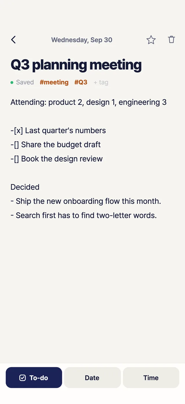 The note editor: under the title 